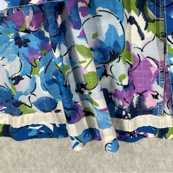 Vintage Floral Print Blue Button Front Midi Skirt - Picture 8 of 13